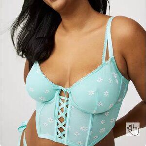 Torrid Underwire Bustier Corset Bra Size 1 Green Daisy Lace